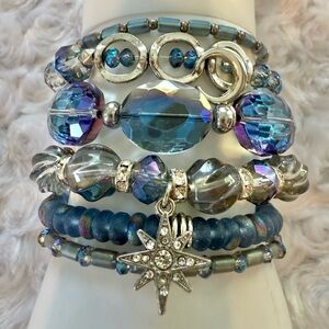 Elegant Blue and Silver Beaded Bracelet Set